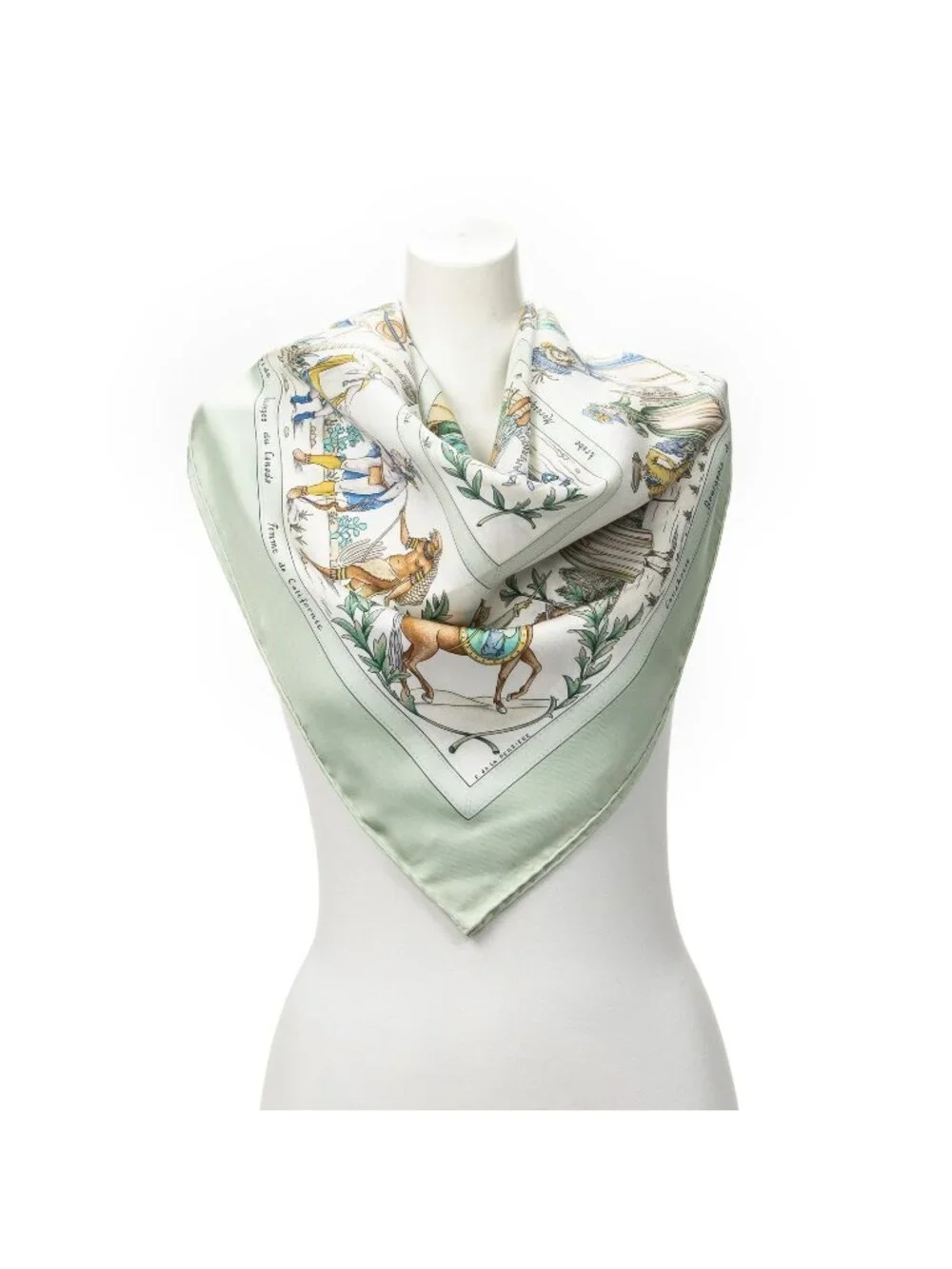 Hermes Scarf Light Green Yellow White Silk